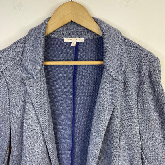 Skies are Blue Asa Stretch Knit Open Jacket Blazer Chambray Blue Cuffed women L - Picture 4 of 13